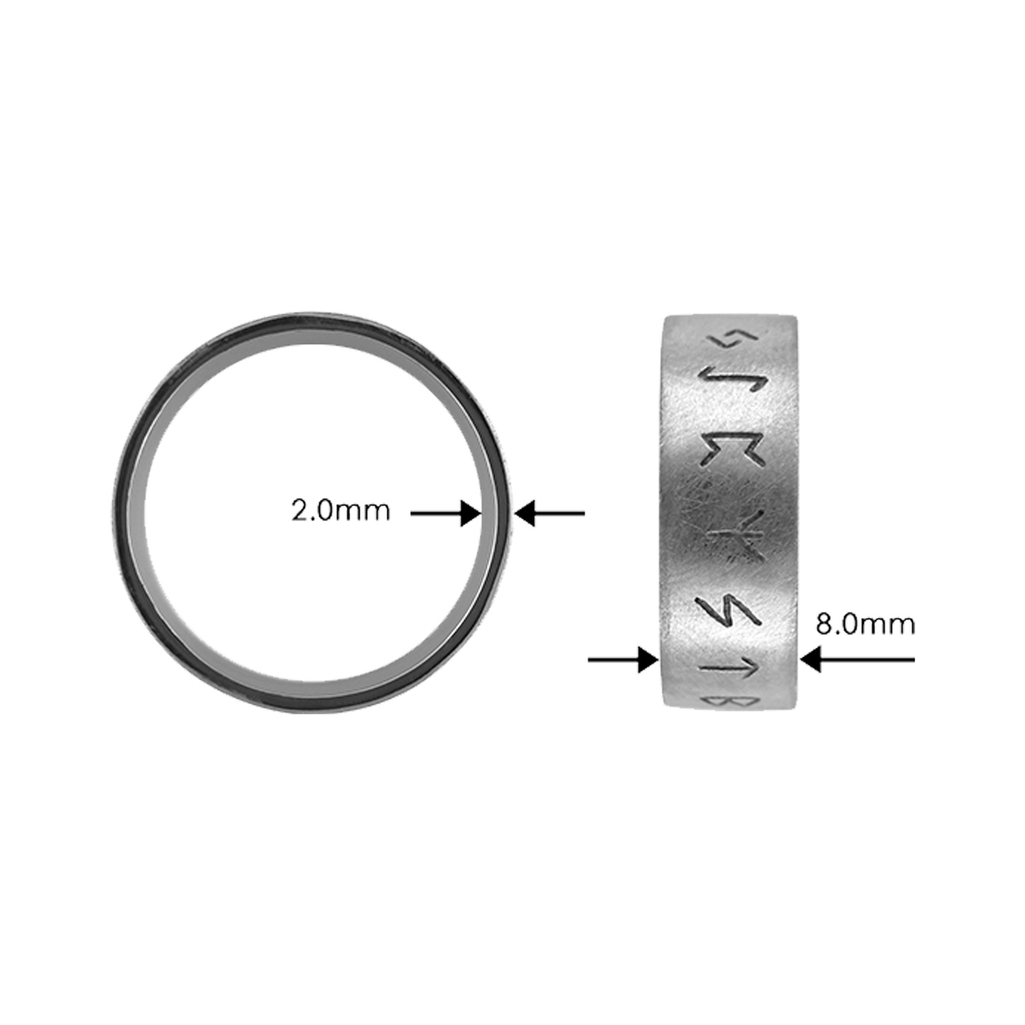 Zeezen - Titanium Viking Runes Ring - Oxidised and Matte Surface 