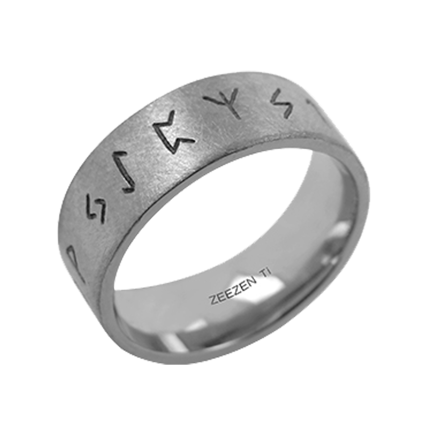 Zeezen - Titanium Viking Runes Ring - Oxidised and Matte Surface 