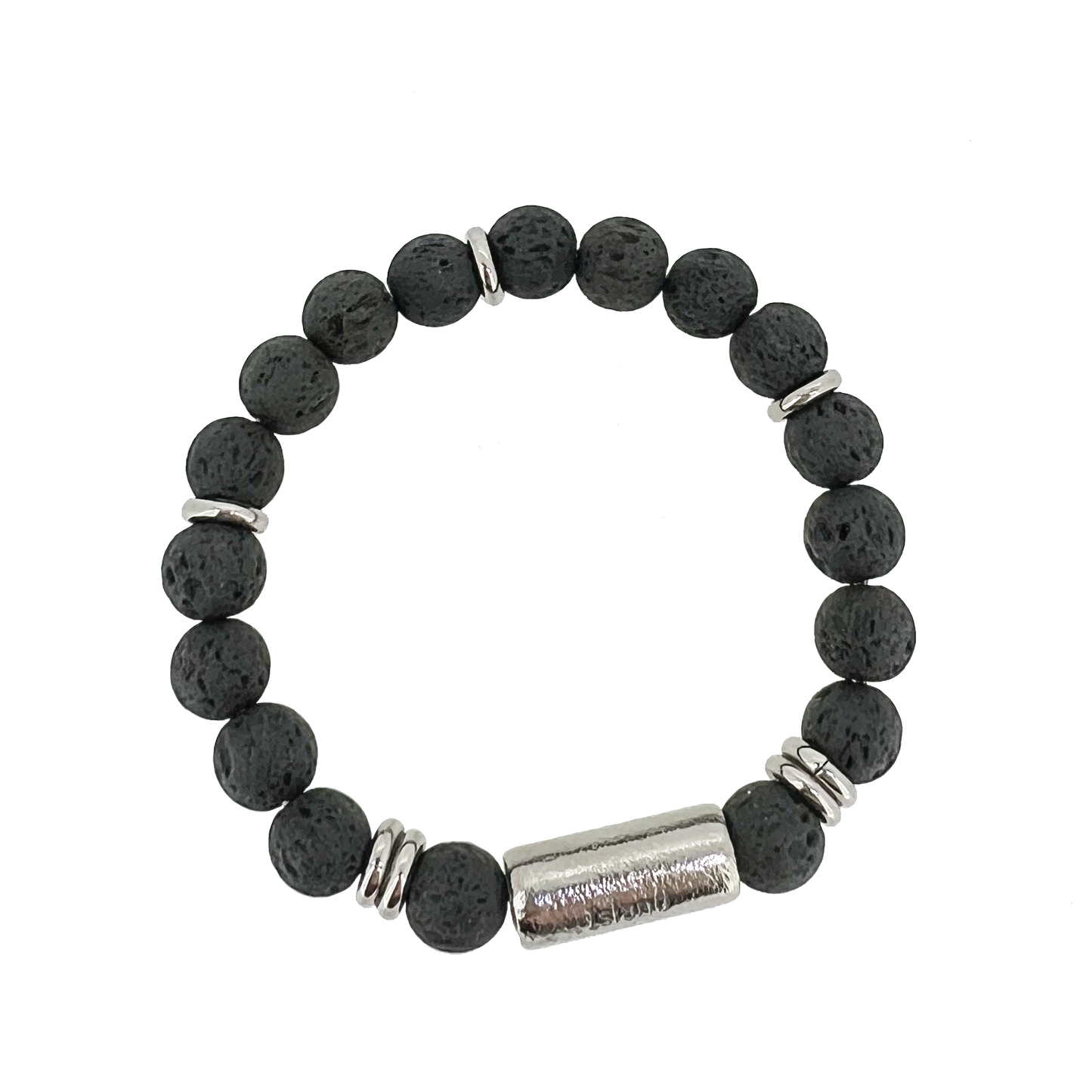 Bracelet 8mm Lava Beads w/ Magnetic Lock Fine Hammered Polished