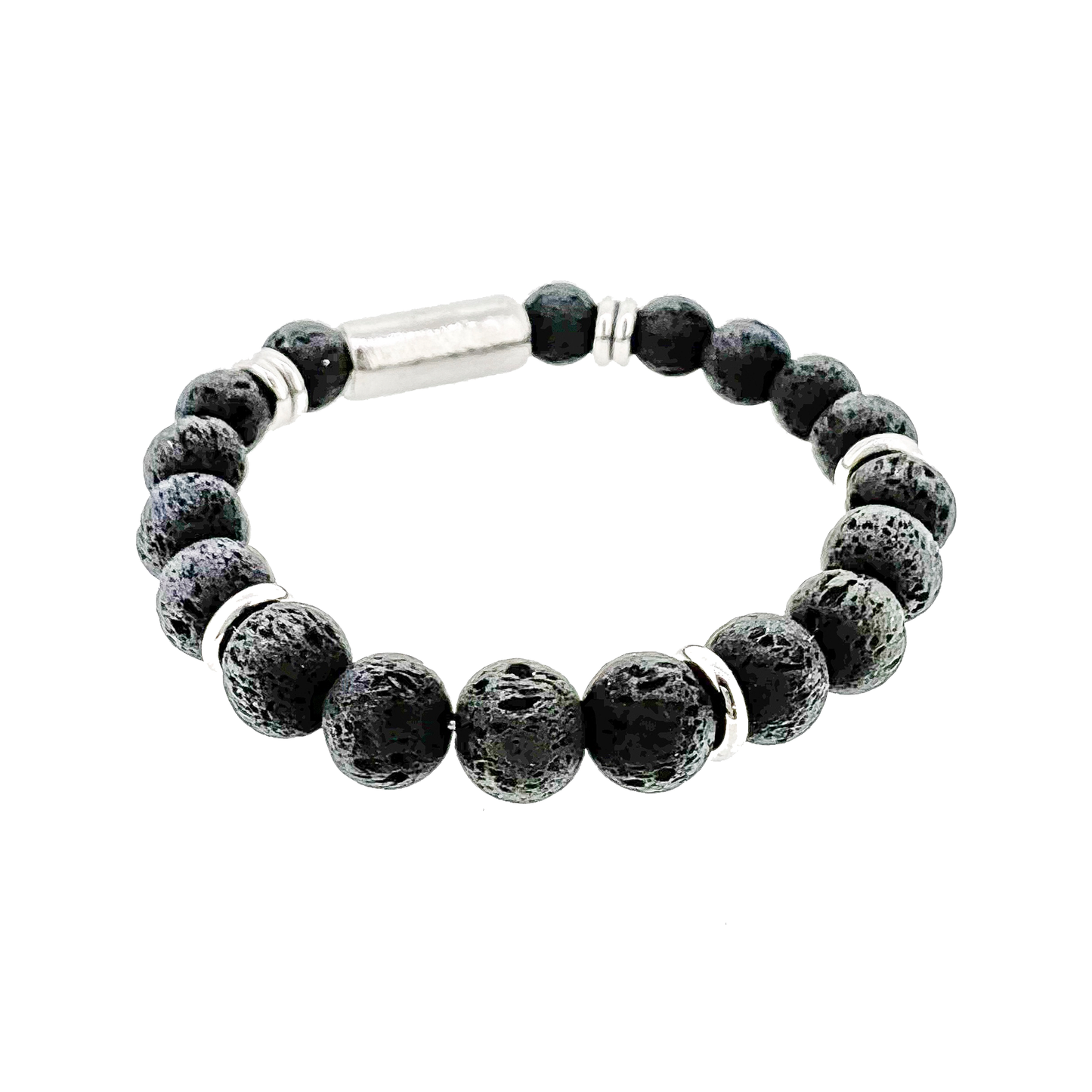 Zeezen - Bracelet 8mm Lava Beads w/ Magnetic Lock Fine Hammered Polished