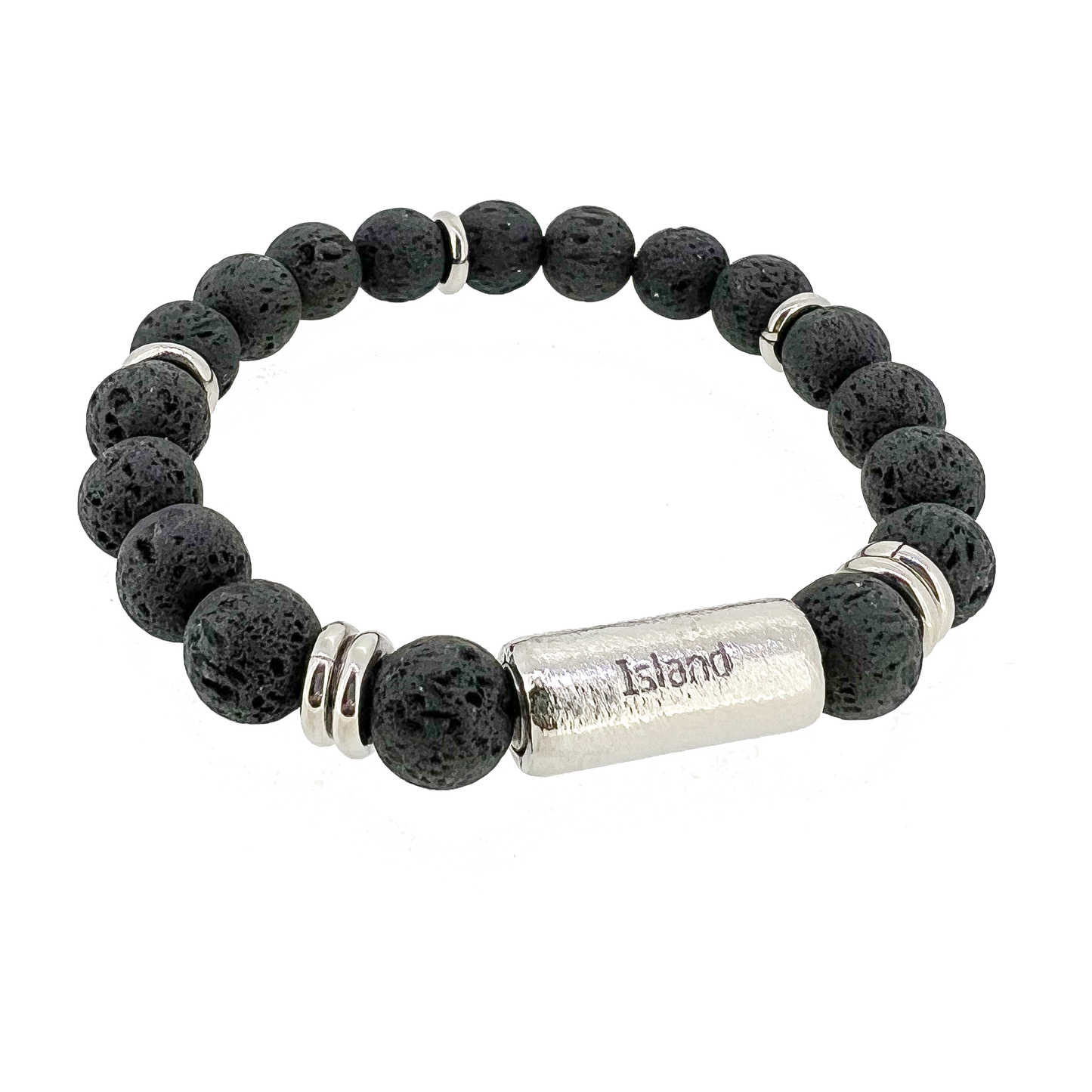 Zeezen - Bracelet 8mm Lava Beads w/ Magnetic Lock Fine Hammered Polished