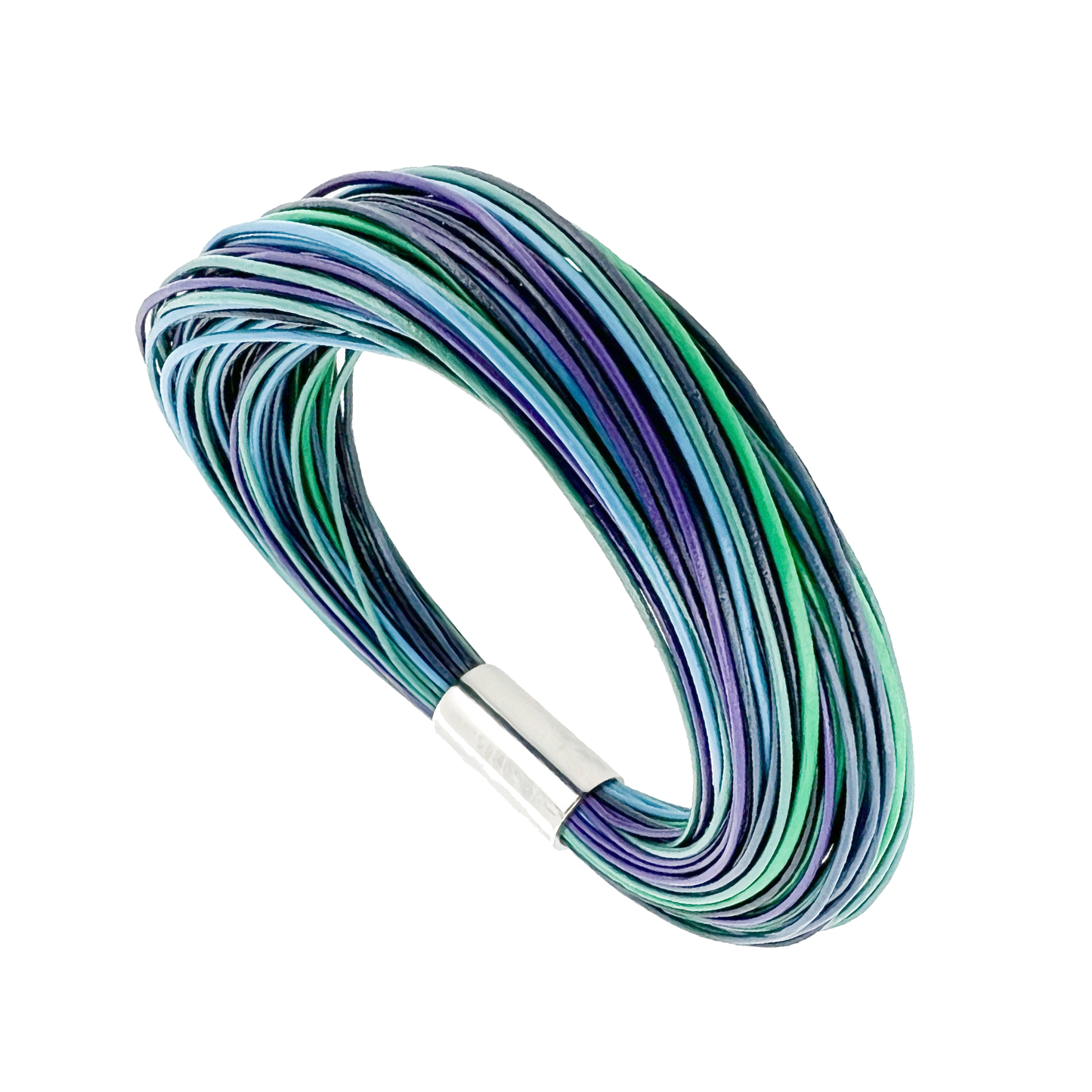 Northern Lights Bracelet w/ 78 X 0.5mm leather strands and polished 10mm titanium magnetic lock. Inspired by the northern lights in Iceland. Made by ZeezenNorthern Lights Bracelet w/ 78 X 0.5mm leather strands and polished 10mm titanium magnetic lock. Inspired by the northern lights in Iceland. Made by Zeezen
