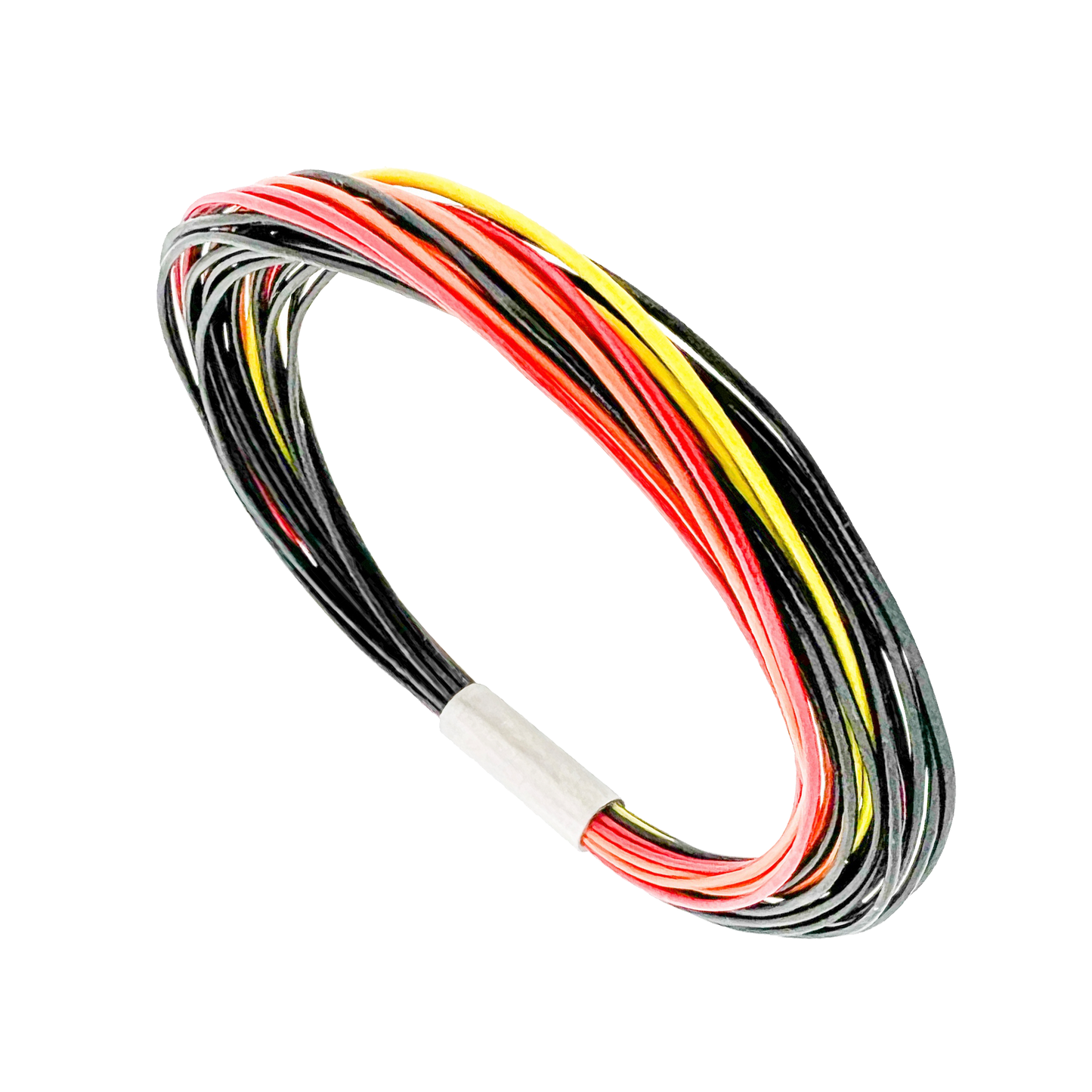 Volcano eruption leather bracelet with 6mm matt titanium magnetic lock. With 25 X 0.5mm premium leather. This colorful leather bracelet is inspired by the volcanic eruptions on the Reykjanes peninsula SW of Iceland. Made by Zeezen