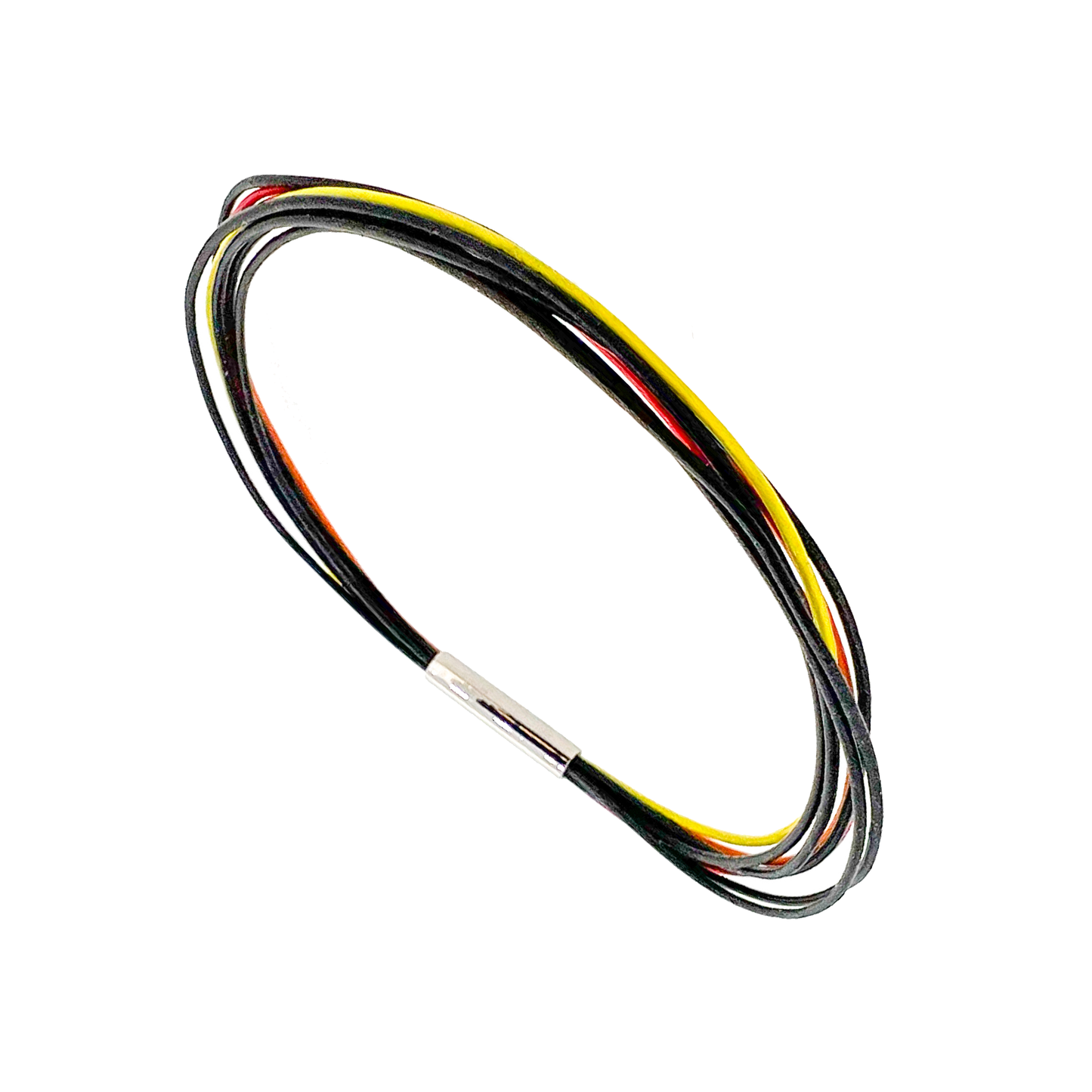 Volcano eruption leather bracelet with 3.5mm matt titanium magnetic lock. With 8 X 0.5mm premium leather. This colorful leather bracelet is inspired by the volcanic eruptions on the Reykjanes peninsula SW of Iceland. Made by Zeezen