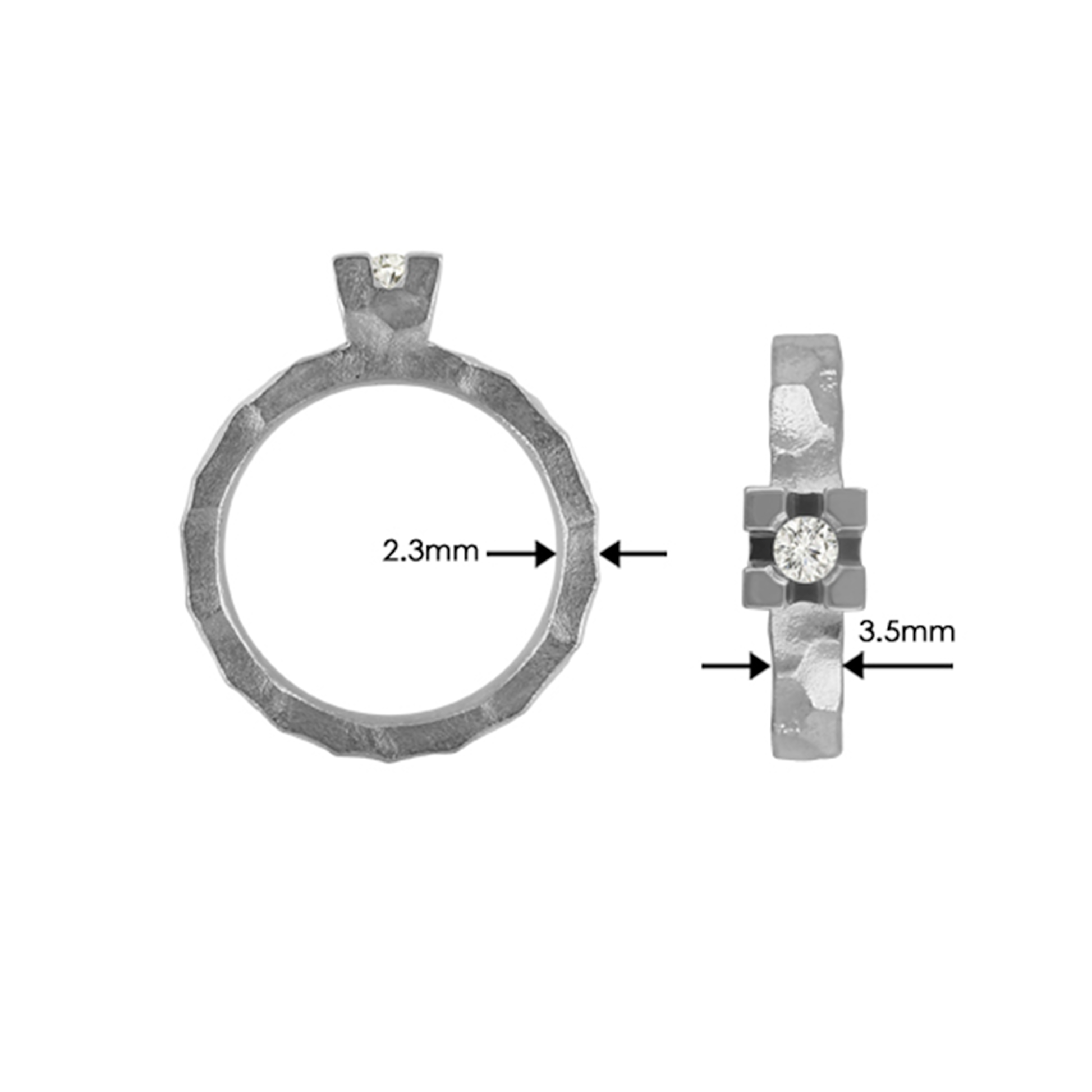 Zeezen - Princess Titanium Ring w/ Diamond (1 x 0.10ct.TWP White) Natural/Polish