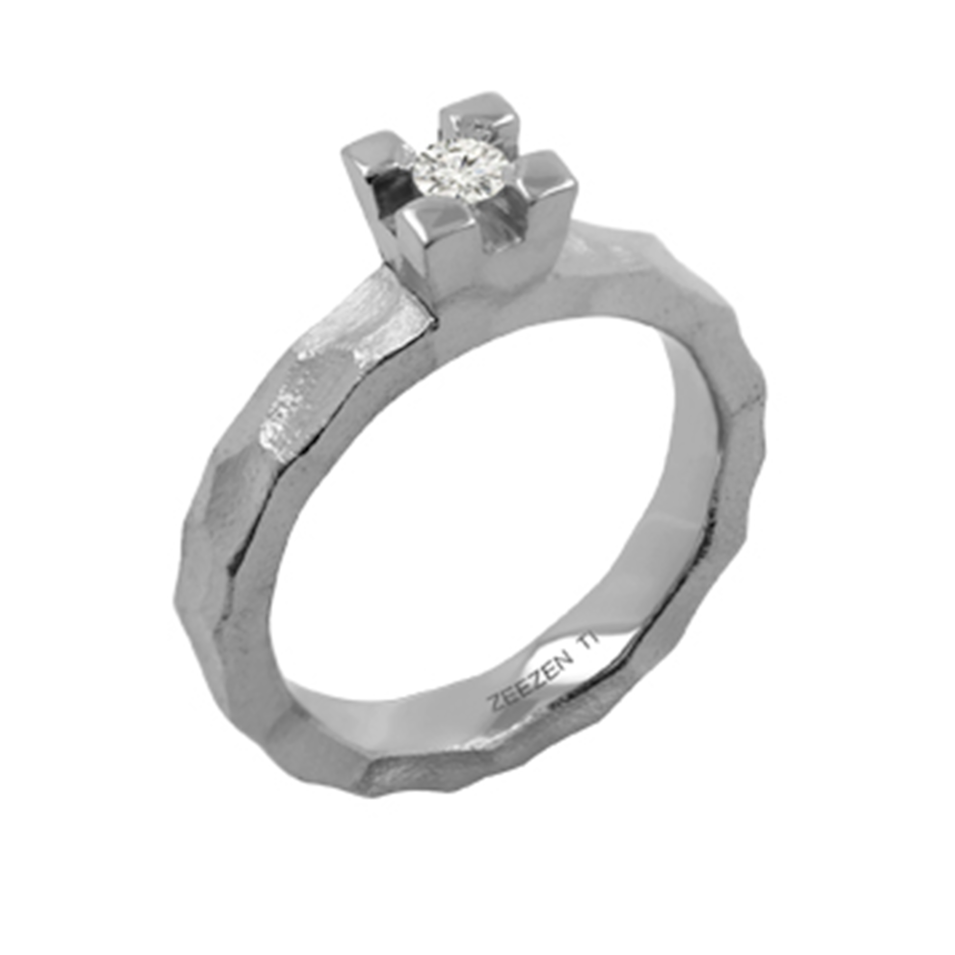 Zeezen - Princess Titanium Ring w/ Diamond (1 x 0.10ct.TWP White) Natural/Polish