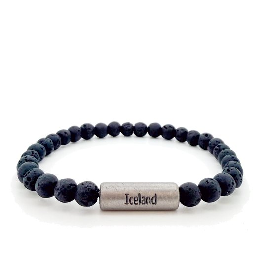 Lava Bracelet 8mm With Titanium Lock, save travel rune, Iceland. zezeen.is