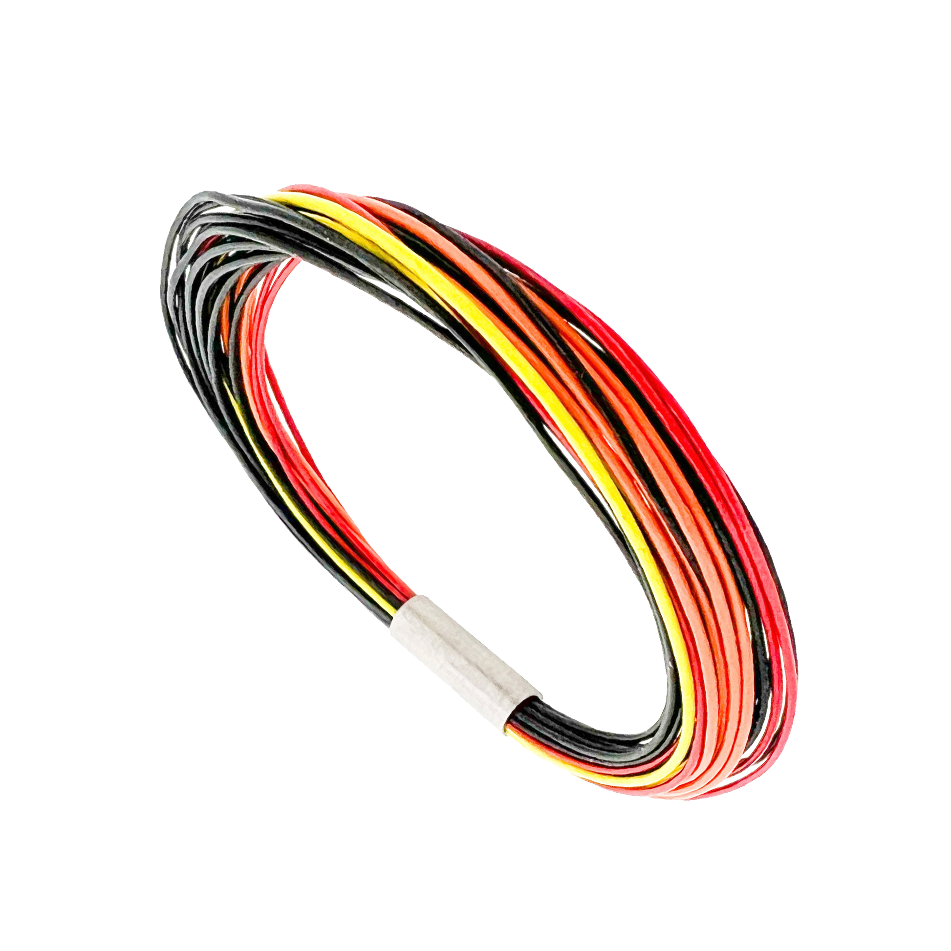 Volcano eruption leather bracelet with 6mm matt titanium magnetic lock. With 25 X 0.5mm premium leather. This colorful leather bracelet is inspired by the volcanic eruptions on the Reykjanes peninsula SW of Iceland. Made by Zeezen 